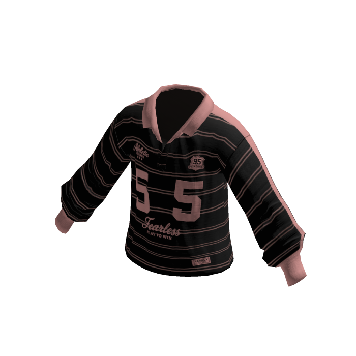 Striped Collared Sweater w/ 55 Print (Pink)