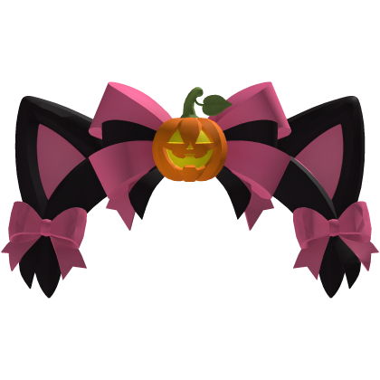 Black Satin Pumpkin Cat Ear Headband Halloween