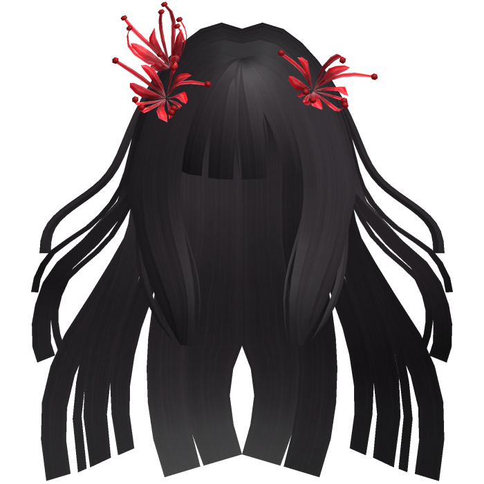 Plum Black Long Windy Hime Hair w/ Spider Lily