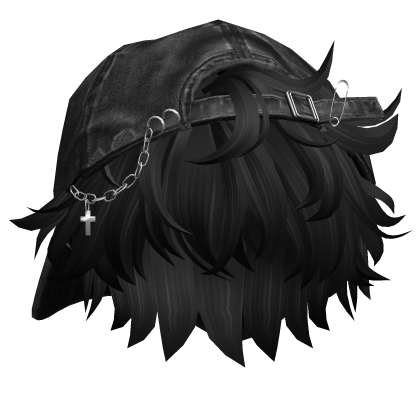Black Messy Anime Boy Hair w/ Y2K Distressed Hat