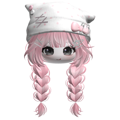 🍀Cute Girl Braided w Beanie(Polka Dot Pink) Roblox item