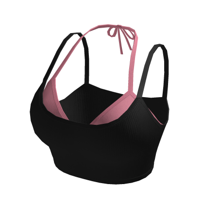 Layered Crop Top with Contrast Halter (Black)