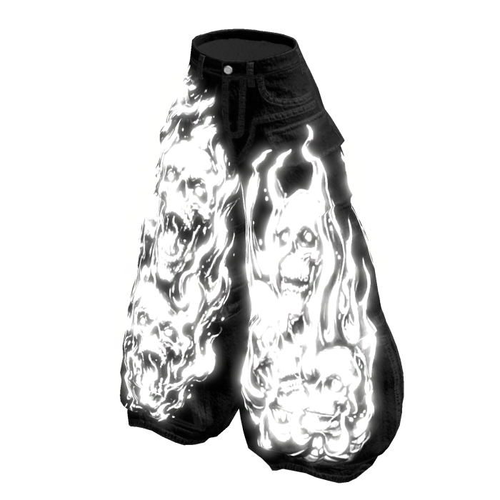 Glow Black Skull Flame White Emissive Baggy Pants 