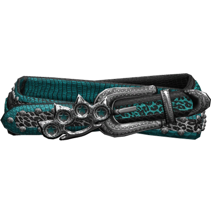 Y2K Rhinestone Scene Belt Teal Leopard Print 