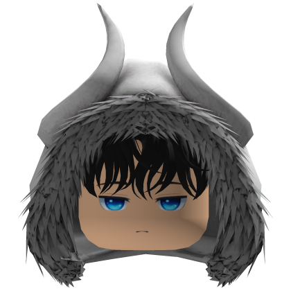 Anime boy messy black hair white hood white horns Roblox item