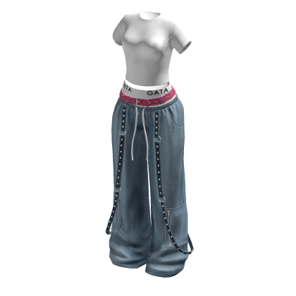 Y2K Set T-Shirt Crop Top Jeans Sweatpants Outfit