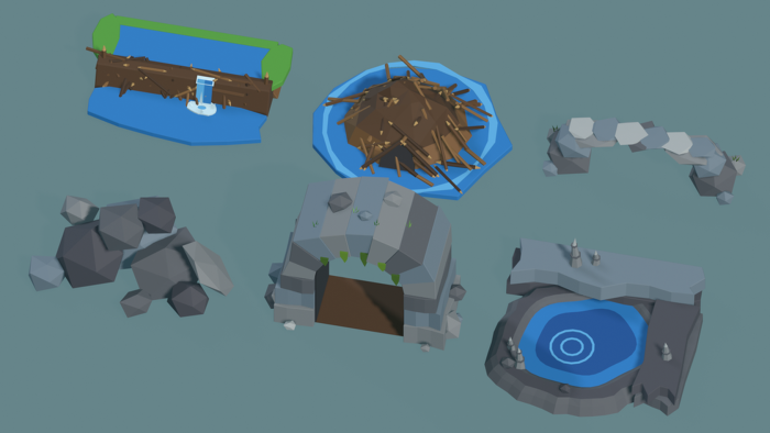 Low Poly Nature Pack x60 Waterfall Pond Cave Vine preview 2