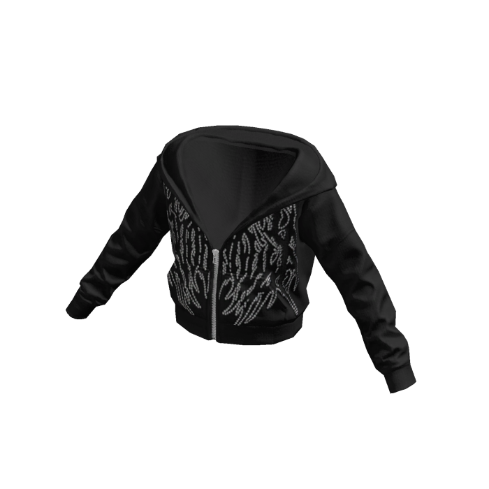 Half Zipped Up Hoodie Black White Print