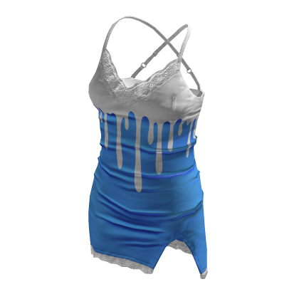 BB Cute Satin Shiny Lace High Cut Dress Drip Blue