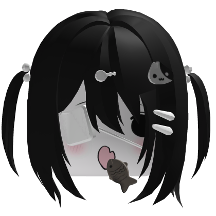 ♡ Shy Cat Girl Head w/ Black Hair Roblox item