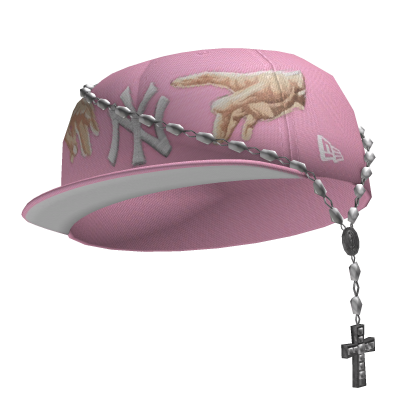 Pink NY Fitted Cap w/ Rosary