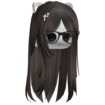 Cute moe hair brown with kitty ears and glasses Roblox item thumbnail