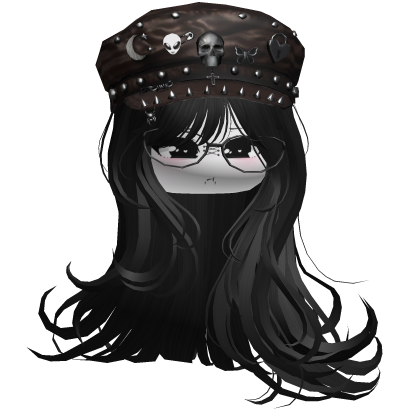 Emo Vamp Hair w/Skull Beret (Black) Roblox item