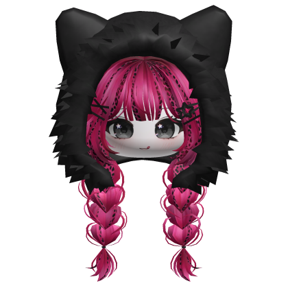 🍀Cute Girl Braided w/ Fur Hood(Gyaru Pink) Roblox item