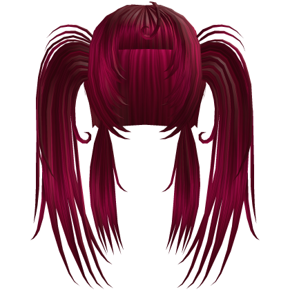 Double emo twintails w/ blunt bangs in crimson red Roblox item