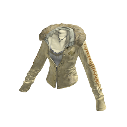 Y2K Fur Trim Jacket w/ Necklace (Yellow)