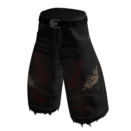Black Red Flame Baggy Denim Jorts 