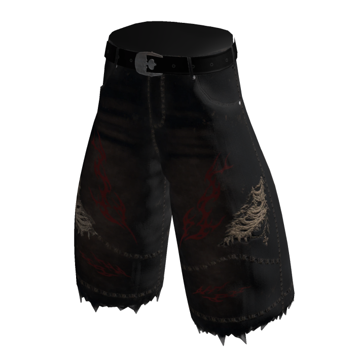 Black Red Flame Baggy Denim Jorts 