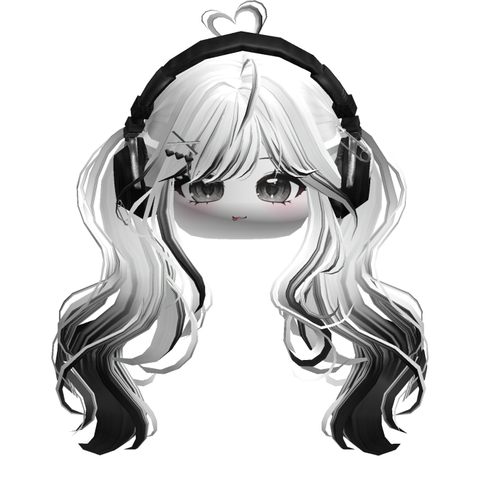 Cute Wavy Pigtails w/ Headphones (White&Black)