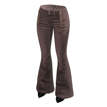 Button Front Flared Jeans (Brown)