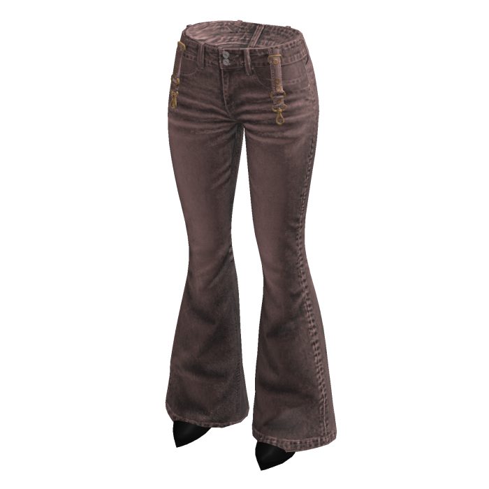 Button Front Flared Jeans (Brown)