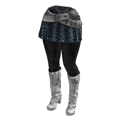 Y2K Leopard Skirt CrossLegging(WhiteBlackBabyblue)