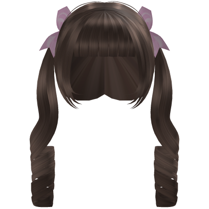 cute high swirly brown pigtails w/ pink bows Roblox item