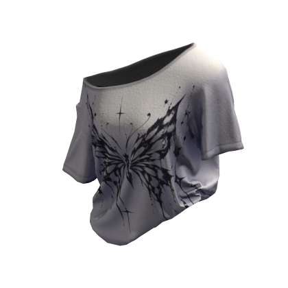 💙 Y2K White Grunge Butterfly Tucked Shirt