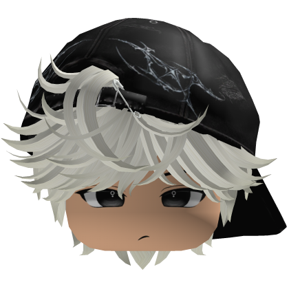 Cute white emo hair with a Y2K cap black Roblox item