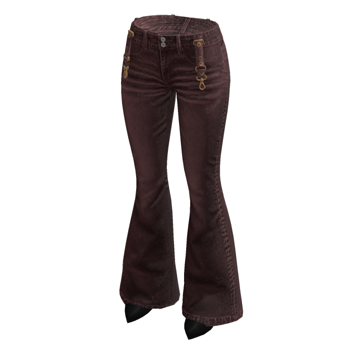 Button Front Flared Jeans (Burgundy)