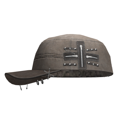 Grunge Zipper Cap Beige&Brown