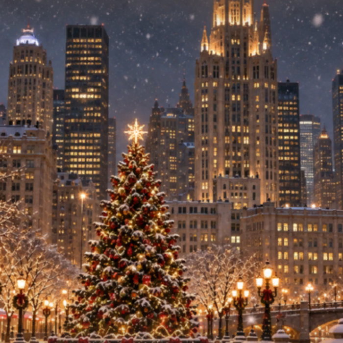 Christmas City Snow Xmas Winter Lights Background