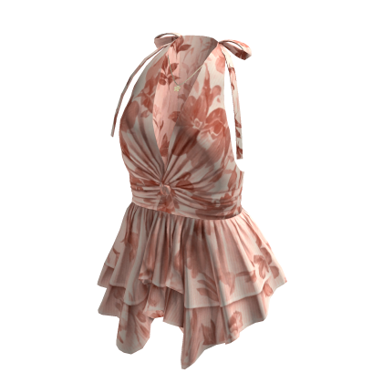 Coquette Floral Halter Peplum Top (Orange)