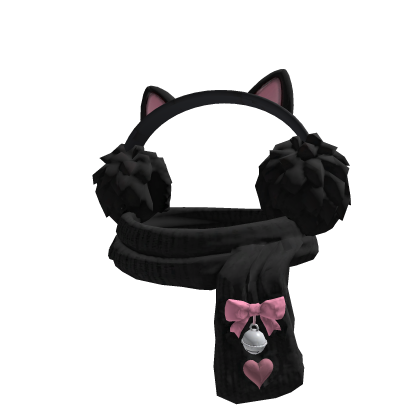1.0 Cat Earmuffs + Scarf Black Pink Bow Bell Goth