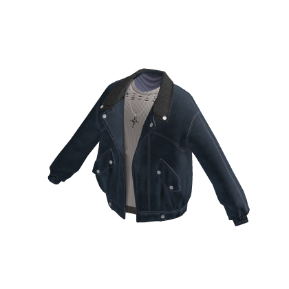 Open Bomber Jacket & Layered Tee (Navy)