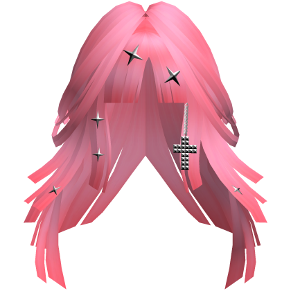 Hot Pink Goth Punk Layered Long Hair w/ Cross
