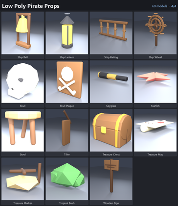 Low Poly Pirate Props Treasure Ship Cannon x60 preview 4