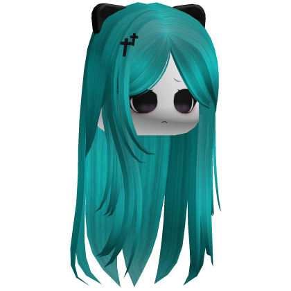 Cute moe hair blue with kitty ears Roblox item