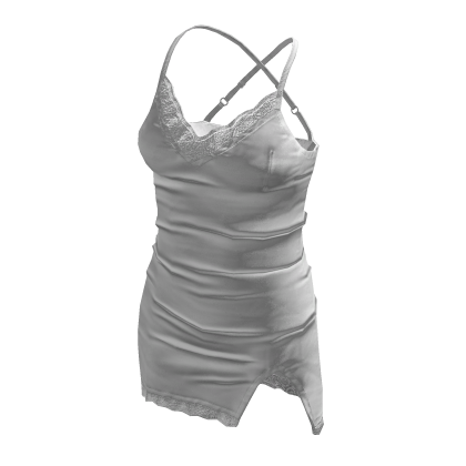 BB White Cute Satin Shiny Lace High Cut Dress