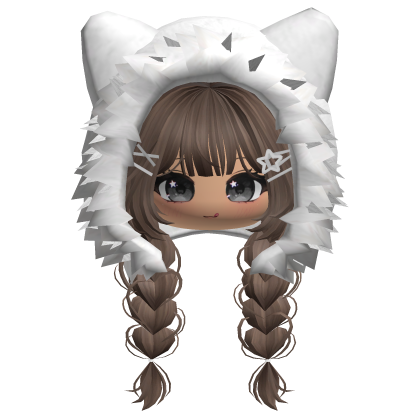 🍀Cute Girl Braided w/ Fur Hood(Brown) Roblox item