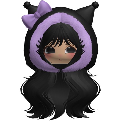 Kuromi Black Cute Wave Hair With Fur Hoodie