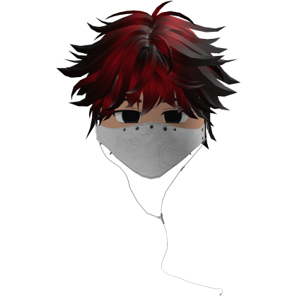Cute Emo Boy Headphones Mask white Y2K ( red )