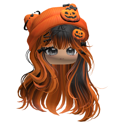 Straight Hair w/ Pumpkin Beanie (Black&Orange) Roblox item
