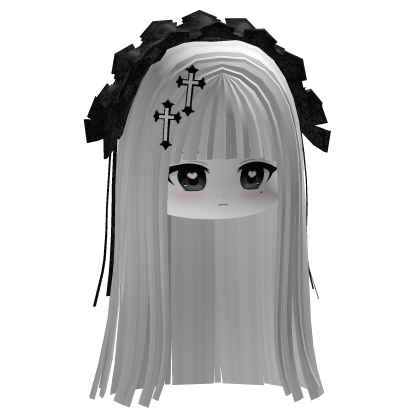 Straight White Hair w Headband And Cute Face
