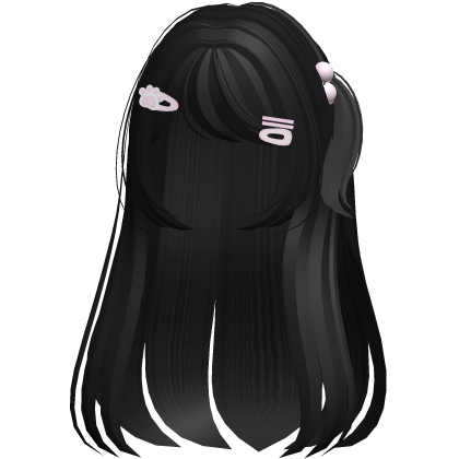 ꒰♡꒱ cute long black side pony hair /w clips Roblox item