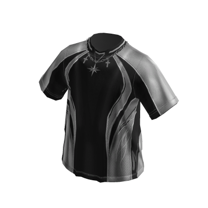 Contrast Panel Tee w/ Necklace (Black)