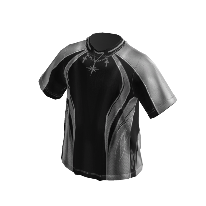 Contrast Panel Tee w/ Necklace (Black)