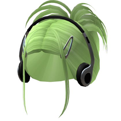 Spikey Updo w/ Y2k Hairclips & Headphones (Green) Roblox item