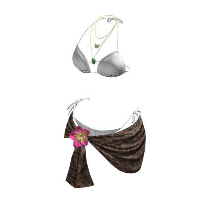 y2k Flower Bikini Wrap w Necklace (White/Cheetah) thumbnail