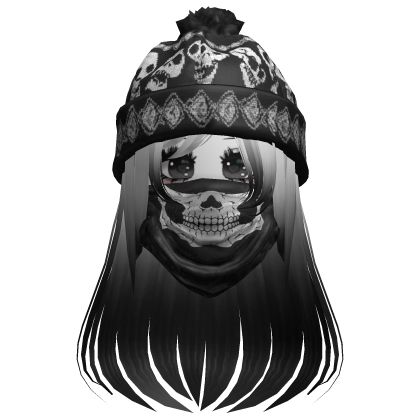 cute moe girl with emo skull beanie + mask